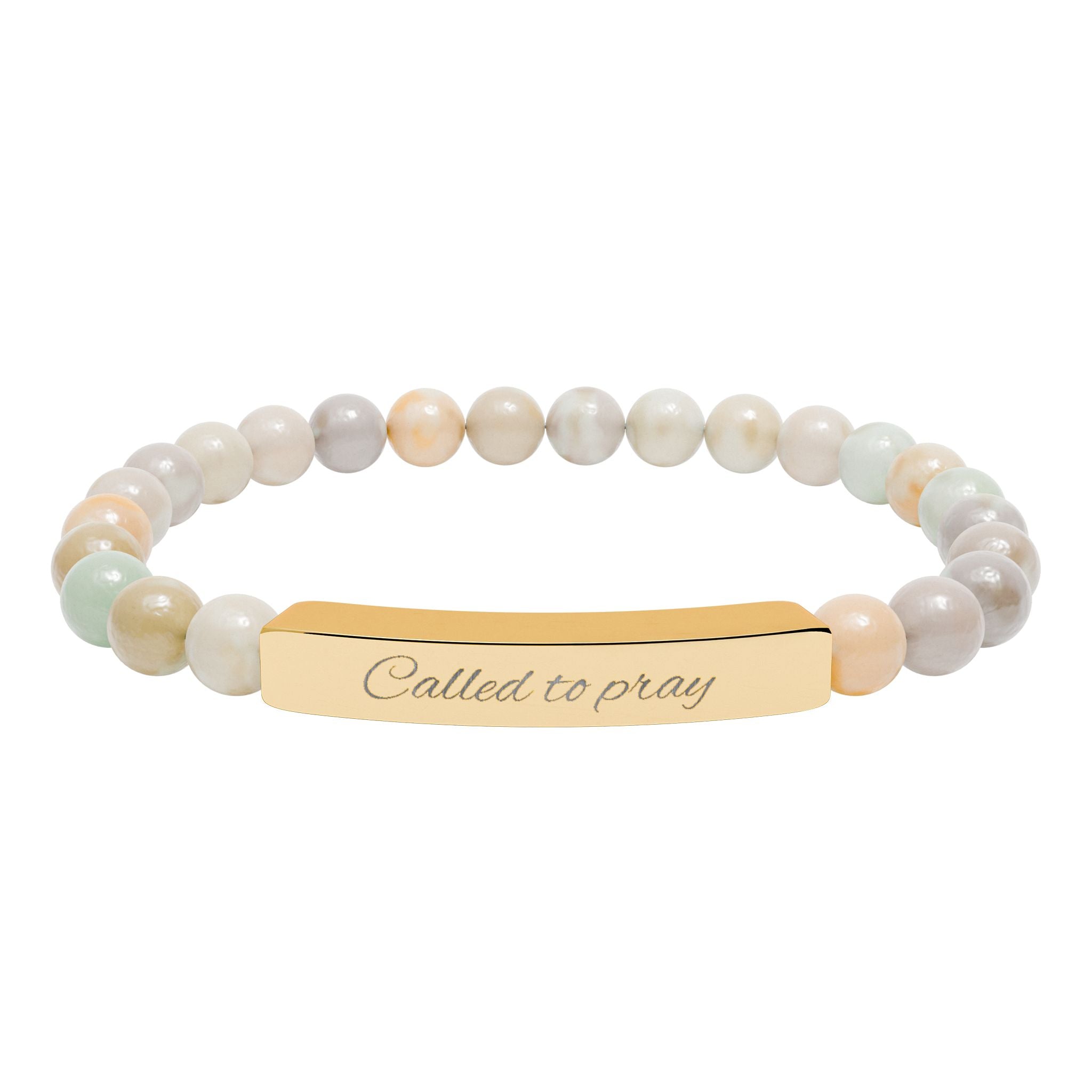 Called to Pray Engraved Natural Stone Stretch Bar Bracelet — Personalized Beaded Bracelet (Healing Gemstones)