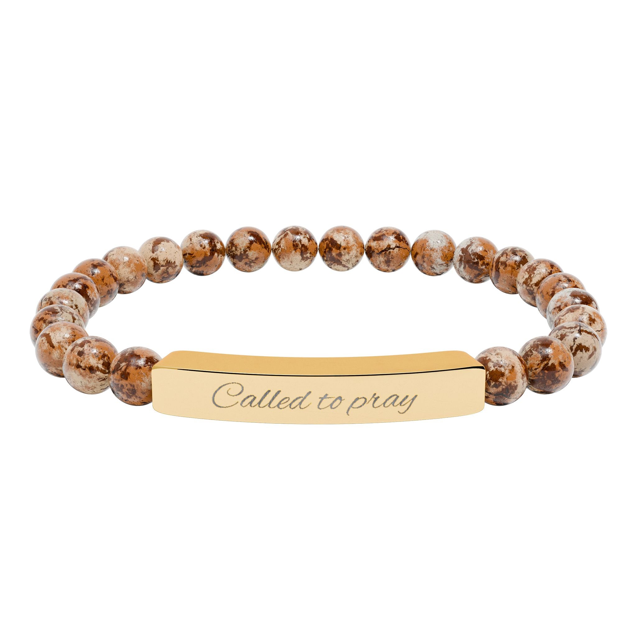 Called to Pray Engraved Natural Stone Stretch Bar Bracelet — Personalized Beaded Bracelet (Healing Gemstones)