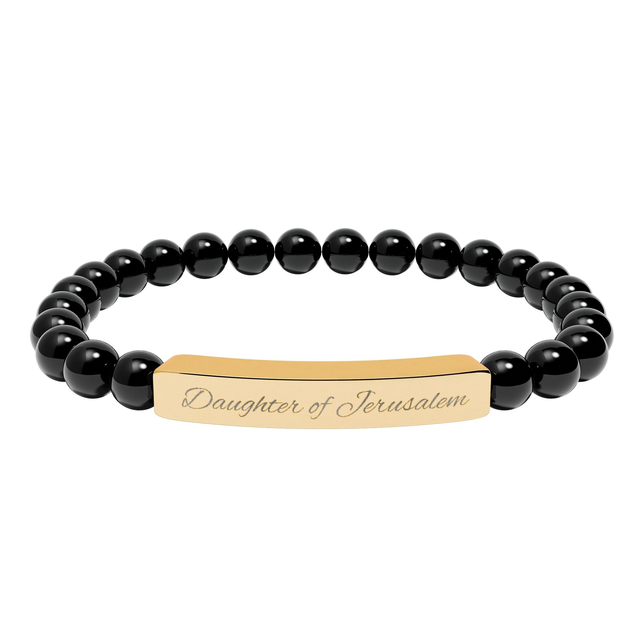 Daughter of Jerusalem Engraved Natural Stone Stretch Bar Bracelet — Personalized Beaded Bracelet (Healing Gemstones)