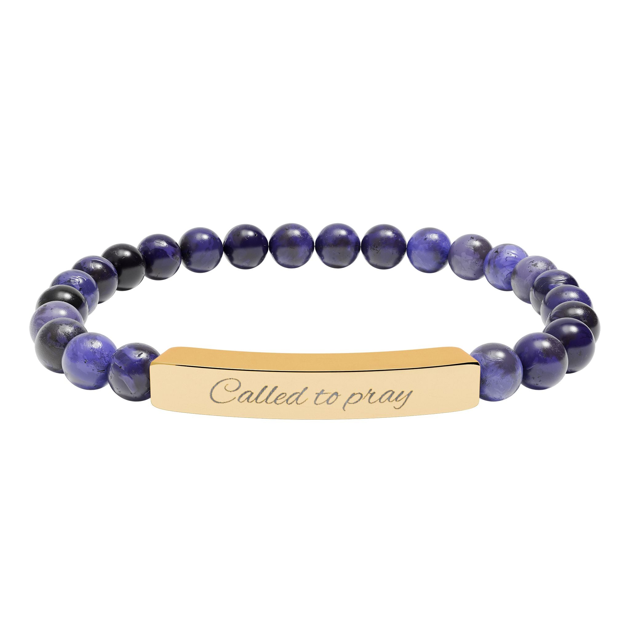 Called to Pray Engraved Natural Stone Stretch Bar Bracelet — Personalized Beaded Bracelet (Healing Gemstones)