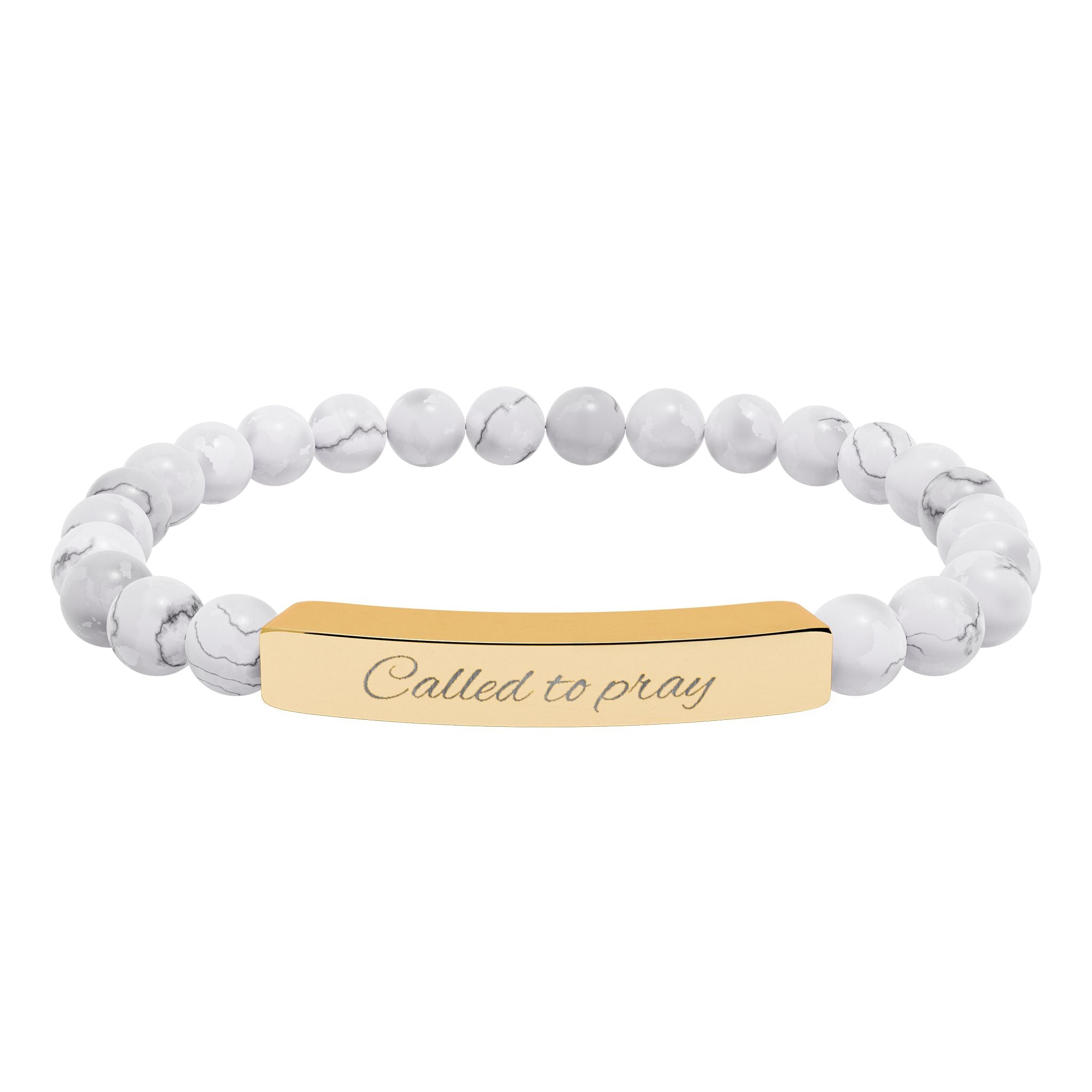 Called to Pray Engraved Natural Stone Stretch Bar Bracelet — Personalized Beaded Bracelet (Healing Gemstones)