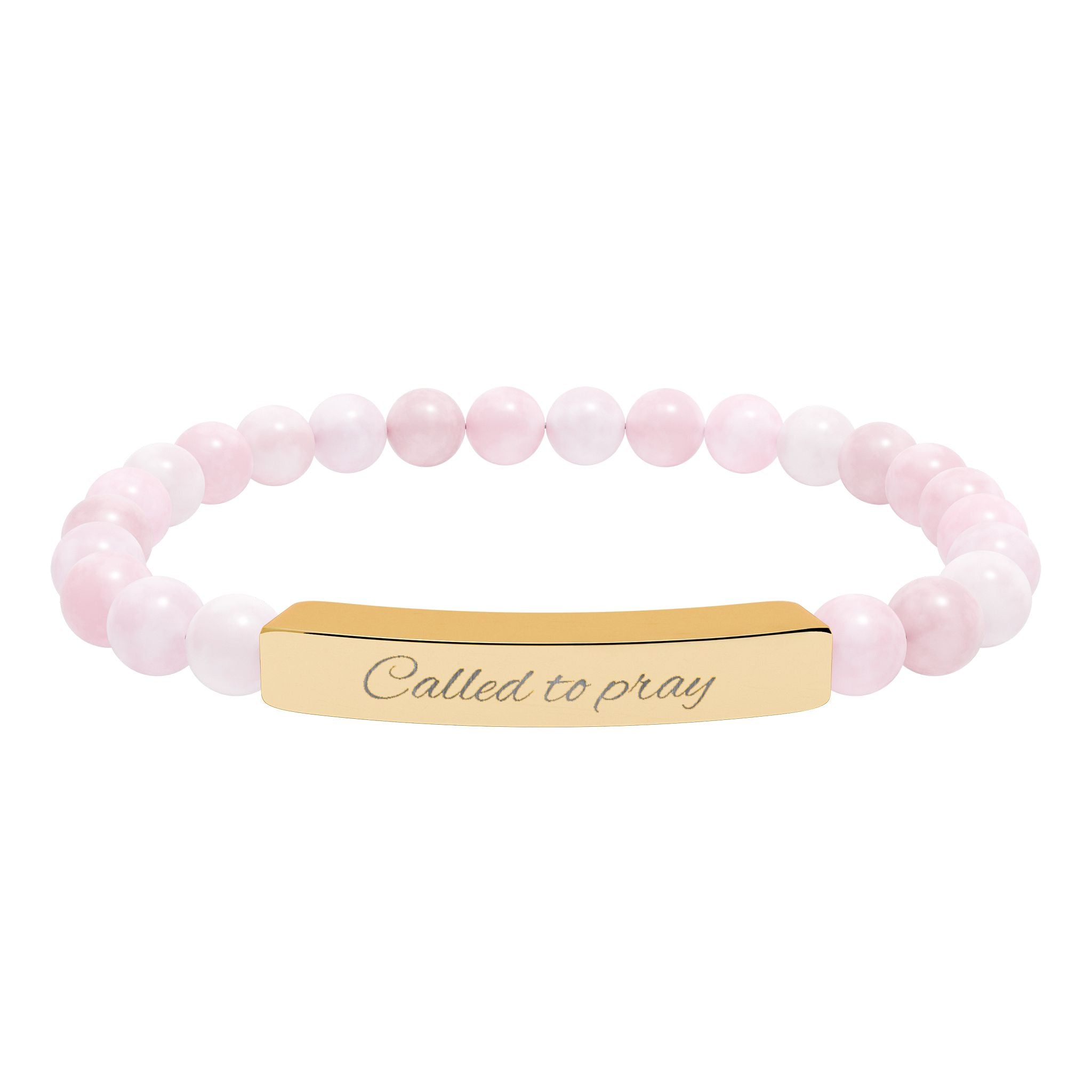 Called to Pray Engraved Natural Stone Stretch Bar Bracelet — Personalized Beaded Bracelet (Healing Gemstones)