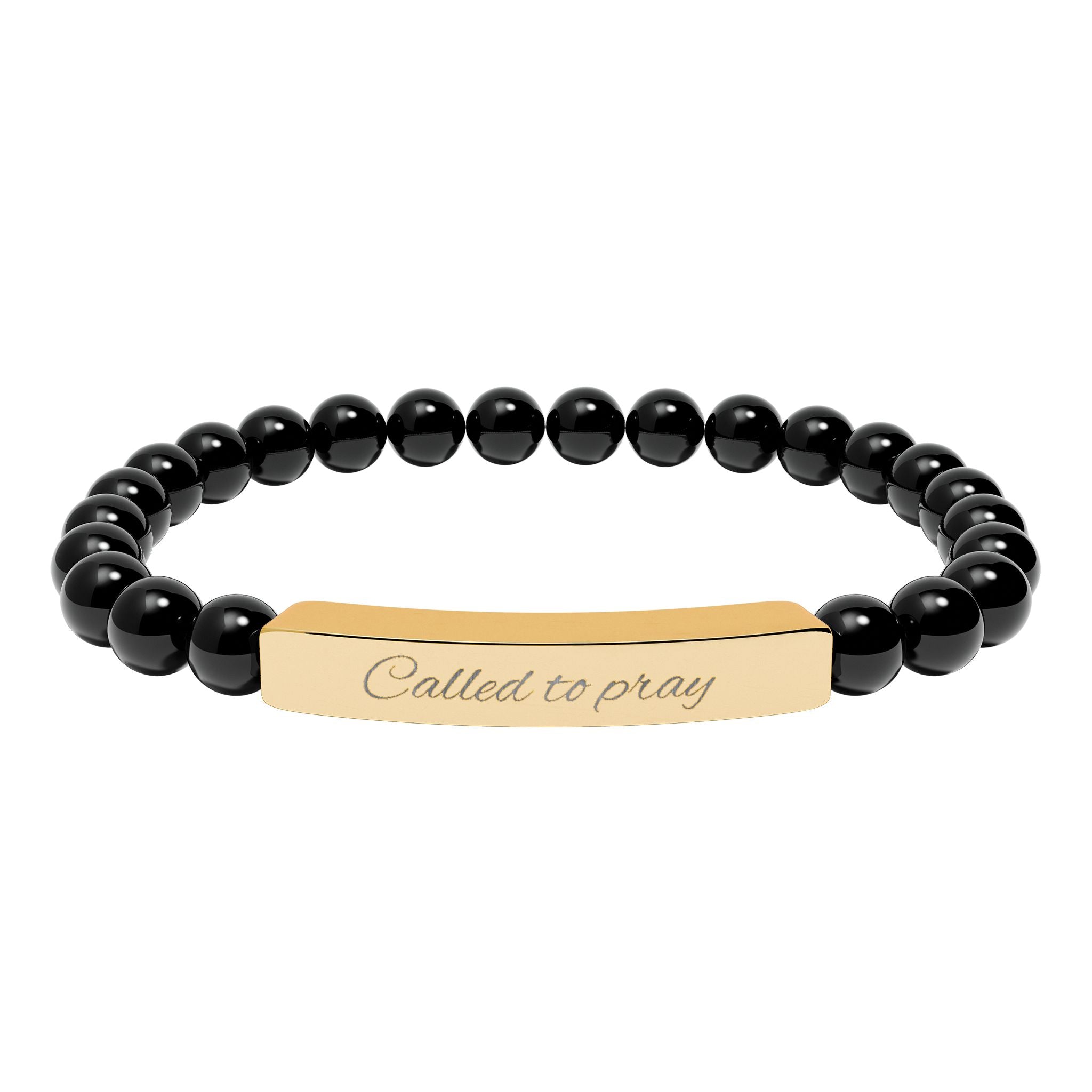 Called to Pray Engraved Natural Stone Stretch Bar Bracelet — Personalized Beaded Bracelet (Healing Gemstones)