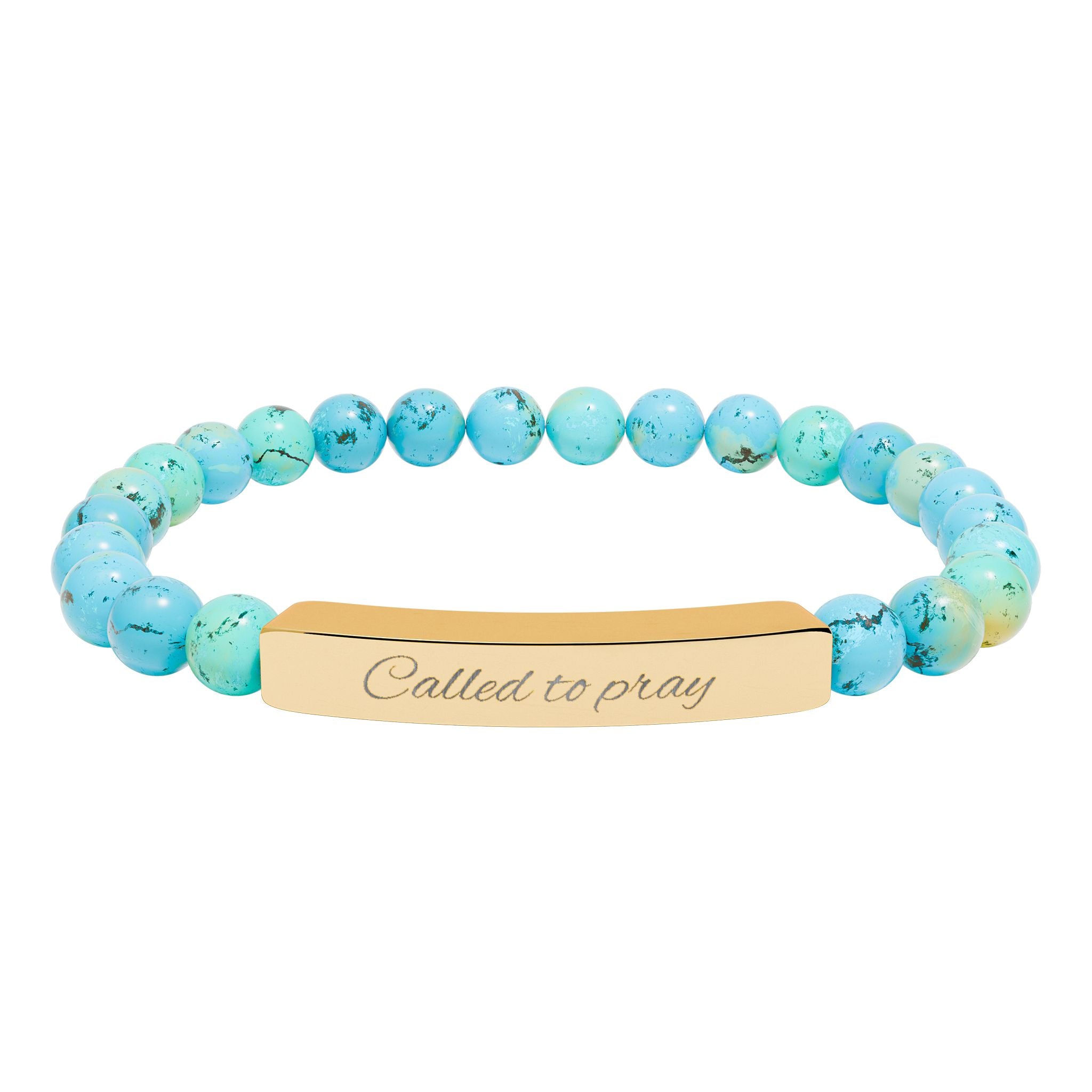 Called to Pray Engraved Natural Stone Stretch Bar Bracelet — Personalized Beaded Bracelet (Healing Gemstones)
