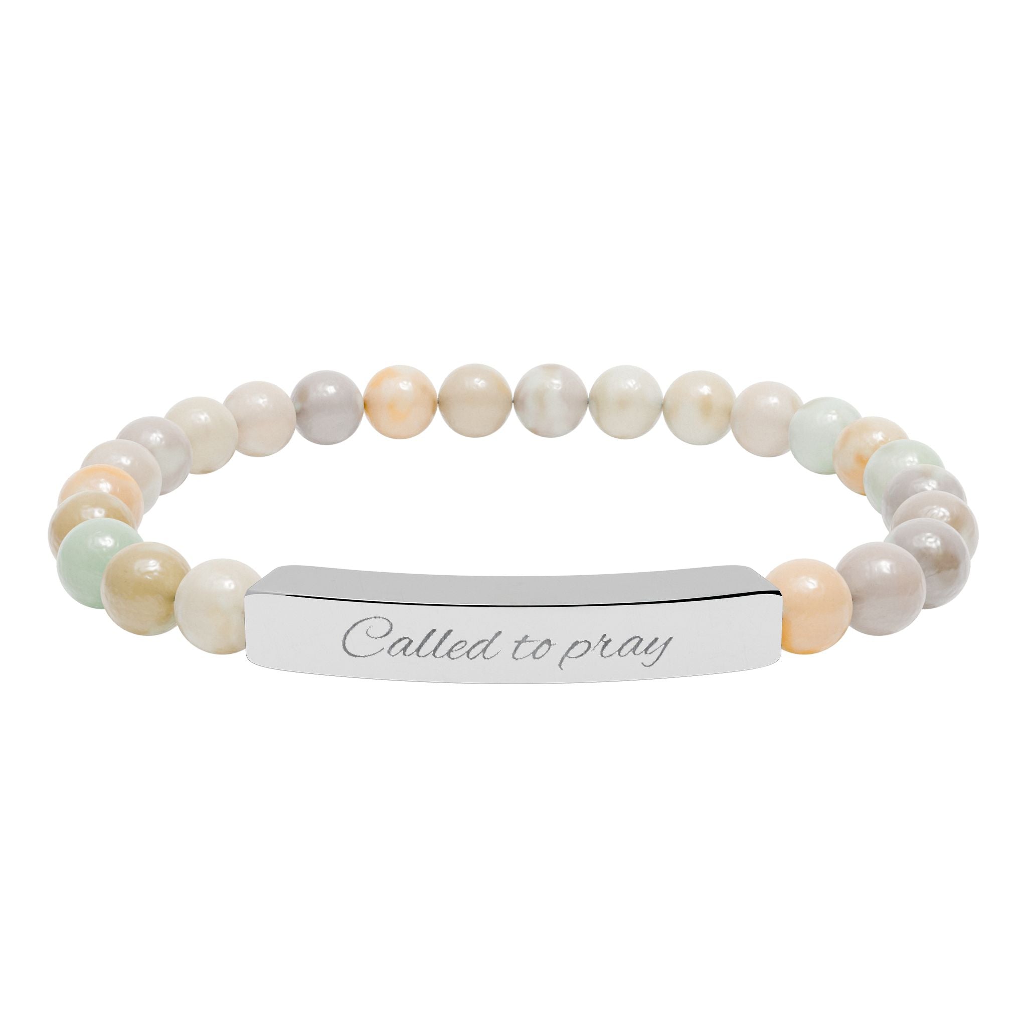 Called to Pray Engraved Natural Stone Stretch Bar Bracelet — Personalized Beaded Bracelet (Healing Gemstones)